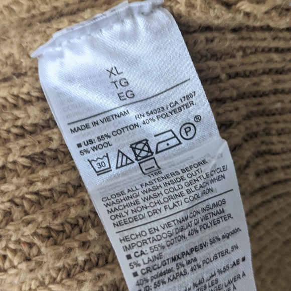 Old Navy Shaker Stitch Oversized Cardigan Wool Blend Mustard Gold XL - Picture 4 of 4